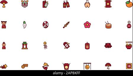 lot d'icônes de jeu de chinesse pour la nouvelle année Illustration de Vecteur
