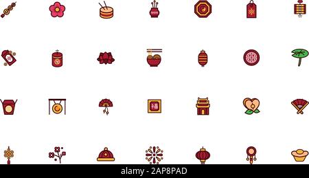 lot d'icônes de jeu de chinesse pour la nouvelle année Illustration de Vecteur