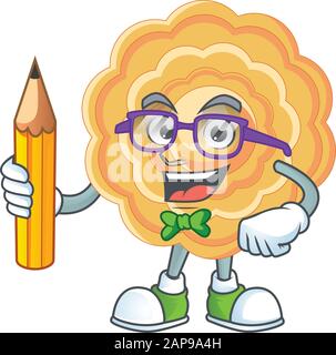 Une photo de chinois étudiant caractère mooncake holding pencil Illustration de Vecteur