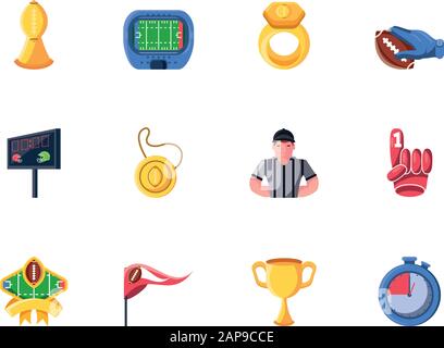 Icon set design, American football super Bowl sport hobby jeu entraînement équipement tournement et jouer thème illustration vectorielle Illustration de Vecteur