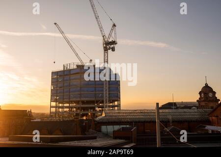 Coucher de soleil sur Unity Square Development à Nottingham City South Side, Notinghamshire Angleterre Royaume-Uni Banque D'Images