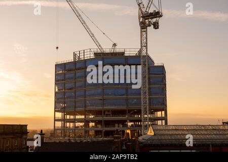 Coucher de soleil sur Unity Square Development à Nottingham City South Side, Notinghamshire Angleterre Royaume-Uni Banque D'Images