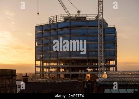 Coucher de soleil sur Unity Square Development à Nottingham City South Side, Notinghamshire Angleterre Royaume-Uni Banque D'Images