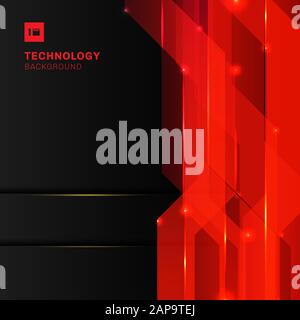 Disposition abstraite technologie moderne modèle de conception géométrique rouge se chevauchant avec l'éclairage sur fond noir. Illustration vectorielle Illustration de Vecteur