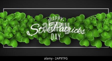 Bannière pour la journée de Saint Patrick. Trèfle vert sur un fond sombre. Élégant lettrage dans un cadre. Housse de fête pour votre design. Illustration vectorielle. Illustration de Vecteur