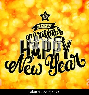 Joyeux noël et bonne affiche de la nouvelle année avec lettrage dessiné à la main, illustration vectorielle Illustration de Vecteur