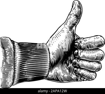 Main Thumb Up Sign Vintage Retro Woodcut Illustration de Vecteur