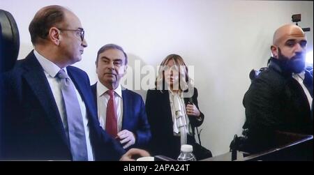 CARLOS GHOSN, PATRON NISSAN EX, DONNE UNE CONFÉRENCE DE PRESSE À BEYROUTH, AU LIBAN Banque D'Images