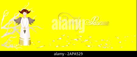 Bannière horizontale de Pâques, carte de vœux, affiche. Traduction Espagnole: Joyeuses Pâques. Illustration de Vecteur