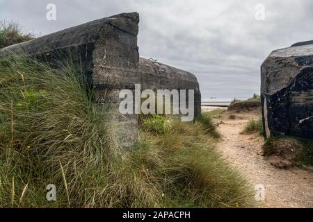 Deuxième Bunker Allemand De La Seconde Guerre Mondiale Sur Utah Beach, Normandie, France Banque D'Images