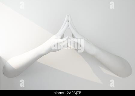 Deux blanches mains attaché dans un geste de prière. Le rendu 3D Banque D'Images