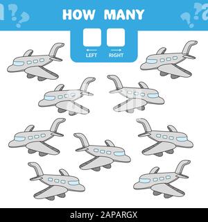 Dessin animé Illustration du jeu éducatif de comptage gauche et Droite Image pour les enfants - avion Illustration de Vecteur