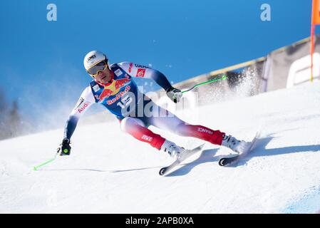 Johan Clarey de France à l'Alpin de ski: 80. Course Hahnenkamm 2020 - Audi FIS Alpine ski World Cup - entraînement de descente pour Homme sur le Streif le 22 janvier 2020 à Kitzbuehel, AUTRICHE. (Photo de Horst Ettensberger/ESPA-Images) Banque D'Images