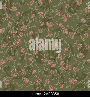Branches fleuries motif de répétition sans couture en vert Illustration de Vecteur