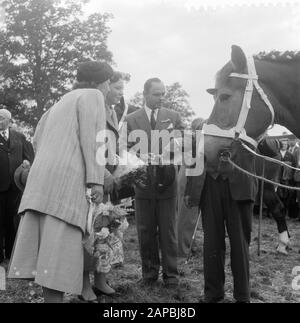 Visite de sa Majesté et Beatrix à Markelo Description: Intérêt de la Reine Juliana et de la princesse Beatrix pour le cheval primé Date: 29 août 1957 lieu: Markelo mots clés: Royal visits Nom personnel: Beatrix (princesse Pays-Bas), Juliana (reine Pays-Bas), Juliana (princesse Pays-Bas) Banque D'Images