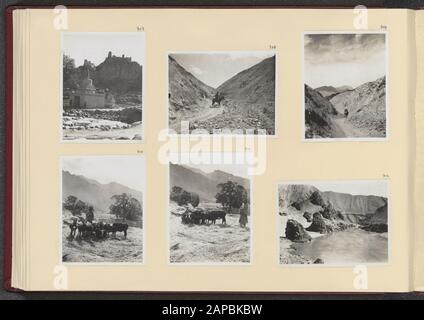 PhotoAlbum Fisherman: Première expédition Karakoru, 1922 Description: Album avec six photos. En haut à gauche: Monastère et ruine en Baso; en haut au milieu et à droite: L'accélération descend à Saspal; en bas à gauche et au milieu: Le battage du grain avec des vaches et des ânes à Saspal; en bas à droite: La vallée de l'Indus entre saspal et Nurla Date: 1922/09/20 lieu: Himalaya, Inde mots clés: Montagnes, ânes, monastères, vaches, rivières Nom personnel: Visser-Hooft, Jenny Banque D'Images