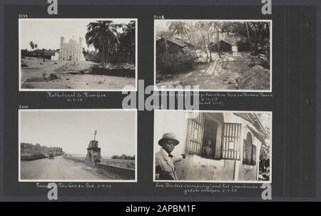 PhotoAlbum Fisherman: Third Karakoru expedition, 1929 Description: Album sheet with four Photographers. En haut à gauche: Nouvelle cathédrale de Goa; en bas à gauche: La route entre Goa et New Goa; en haut à droite: Coucher de soleil dans un village entre Goa et Dona Paula; en bas à droite: Une maison à Goa avec des fenêtres en nacre de grandes coquilles Date: 1929/03/06 lieu: Goa, Inde, New Goa mots-clés : villages, édifices religieux, coquillages, routes, couchers de soleil Banque D'Images