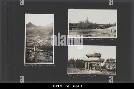 Photoalbum Fisherman: Néerlandais East Indies, Chine, Japon, Pays-Bas, Suisse, 1930 Description: Albumblad Avec Trois Photos. Gauche: Village près de Nankon Pass; en haut à droite: Temple Hai de l'Î.-P.-É. À Beijing avec la grande pagode; en bas à droite: Dans le jardin du temple Hai De L'Î.-P.-É. Date: 1930/11/10 lieu: Chine, Nankon Pass, Beijing mots clés: Montagnes, villages, temples Banque D'Images