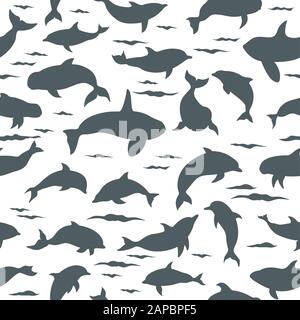 Dauphins sans couture. Collection de mammifères marins. Motif plat de style dessin animé. Illustration vectorielle Illustration de Vecteur