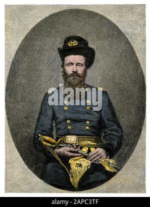 Brigadier-Général Ulysses S. Grant, 1861. Coupe de bois de couleur manuelle d'une photo Banque D'Images