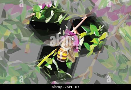 Illustration poly basse d'une abeille à l'intérieur du nid d'abeilles Banque D'Images