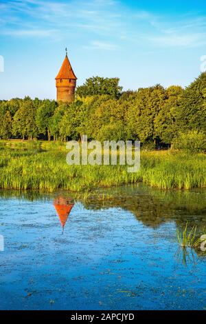 Malbork, Pomerania / Pologne - 2019/08/24: Vue panoramique sur les grands espaces du château inférieur du château médiéval de l'ordre teutonique à Malbork Banque D'Images