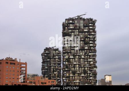 Les gratte-ciel de Milan dans le nouveau quartier financier de Porta Nuova, en arrière-plan les célèbres gratte-ciel de forêt verticale Banque D'Images