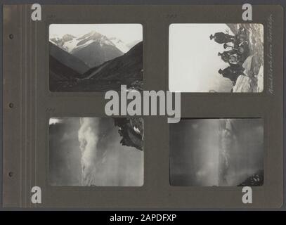 Album photo Fisherman: Suède, Finlande, Alpes, 1919-1922 Description: Album avec quatre photos. En haut à gauche : paysage de montagne. En haut à droite : domaine skiable au-dessus de Taeschalp. En bas à gauche : nuages entre les montagnes. En bas à droite : nuages entre les montagnes Date : 1 août 1921 lieu : Suisse mots clés : montagnes, escalade et alpinisme Banque D'Images