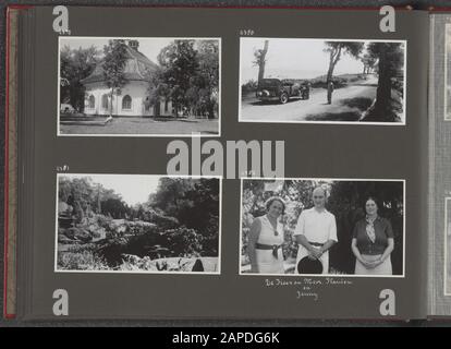 Album photo Fisherman: British Indies, Italy, Dutch East Indies Description: Albumblad avec quatre photos: Church Building. En haut à droite : la voiture du pêcheur Philips sur une route au bord de la mer. En bas à gauche : vue sur une maison et un jardin avec étang. En Bas À Droite: M. Et Mme Plantes Et À Droite Jenny Visser-Hooft Date: 1 Janvier 1930 Lieu: Indonésie Mots Clés: Voitures, Jardins Nom De La Personne: Plantes, Hr, Plantes, Mme, Visser-Hooft, Jenny Banque D'Images