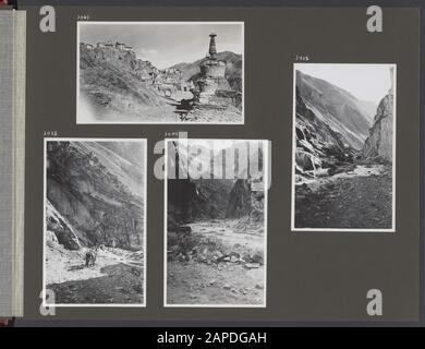 Album photo Fisherman: Four Karakorum Expedition, 1935 Description: Album sheet with four photos. En haut à gauche: La ville de Leh à Ladakh. A droite au premier plan un chorten. Complètement à droite, vallée du Ladakh. En bas à gauche : certaines personnes dans l'une des vallées du Ladakh. Bas: Valley In Ladakh Date: 1 Janvier 1935 Lieu: Himalaya, Inde, Ladakh, Leh Ladakh Banque D'Images