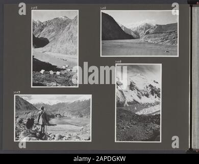 Album photo Fisherman: Quatrième expédition Karakorum, 1935 Description: Album avec quatre photos. En haut à gauche: Camp dans la vallée de la rivière Shyok. En haut à droite: La vallée de la rivière Shyok. En bas à gauche: Dans la vallée de la rivière Shyok. En bas à droite: Montagne et camp dans une vallée latérale inconnue de la rivière Shyok. Date : 1 Janvier 1935 Lieu : Inde, Karakorum, Pakistan, Shyok Mots Clés : Tentes Banque D'Images