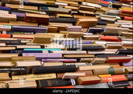 Sculptures et installations réalisées à partir d'innombrables livres de Matej Krén. Galerie De Bratislava City. Banque D'Images