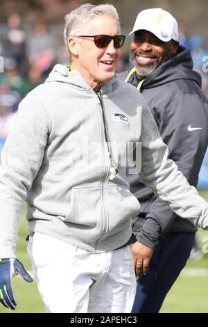 Kississimee, Floride, États-Unis. 22 janvier 2020. Pete Carroll, entraîneur-chef des Seahawks de Seattle, pendant la pratique de la NFC, mercredi 22 janvier 2020, à Kissimmee, en Floride (photo de IOS/ESPA-Images) crédit: Agence photographique sportive européenne/Alay Live News Banque D'Images