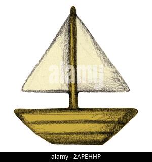 Crayon à la main. navire texturé Enfants imprimer Banque D'Images