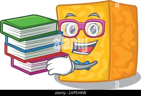 Sympa et intelligent colby Jack mascotte dessin animé avec livre Illustration de Vecteur