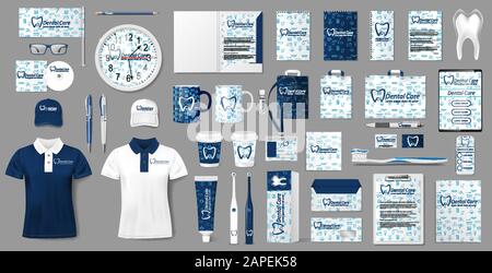 Maquette de papeterie pour clinique dentaire. Conception du modèle d'identité de marque du centre dentiste Stomatology d'entreprise. Illustration vectorielle Illustration de Vecteur