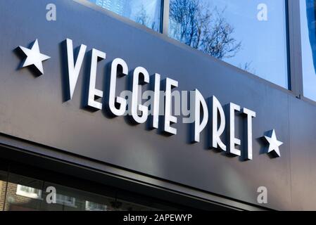 Veggie Pret, panneau. Banque D'Images