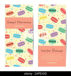 Bannières vectorielles, cartes avec macarons sucrés Illustration de Vecteur