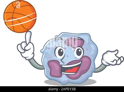 Une image mascotte de personnage de dessin animé de cellules de leucocytes jouant au basket-ball Illustration de Vecteur