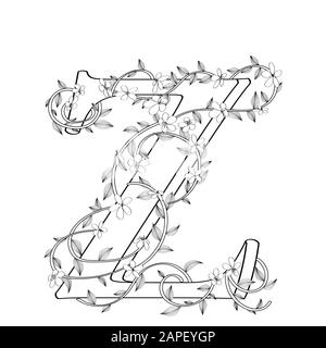 Lettre Z esquisse florale sur fond blanc Illustration de Vecteur