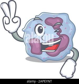 Mascotte smiley de Personnage de bande dessinée de cellules de leucocytes avec deux doigts Illustration de Vecteur