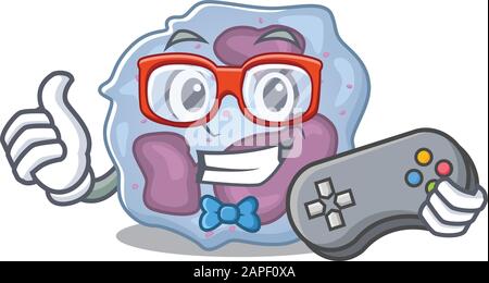 Smiley gamer leucocyte cellule dessin animé style mascotte Illustration de Vecteur