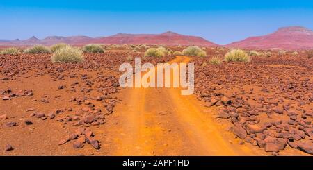 Vue panoramique de la zone de concession de Palmwag en Namibie. Banque D'Images