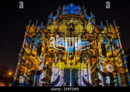 Projection sur la façade des ruines de St Pauls à Macao lors du festival annuel de la lumière de Macao Banque D'Images