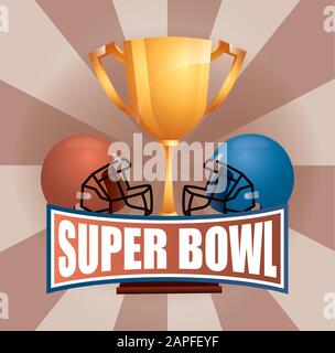 affiche sport superbowl avec trophées et casques Illustration de Vecteur