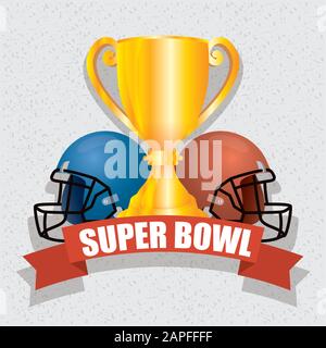 affiche sport superbowl avec trophées et casques Illustration de Vecteur