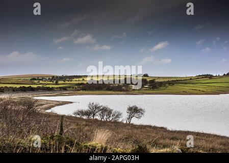 Le moorland sombre robuste autour du lac Colliford sur Bodmin Moor en Cornouailles. Banque D'Images