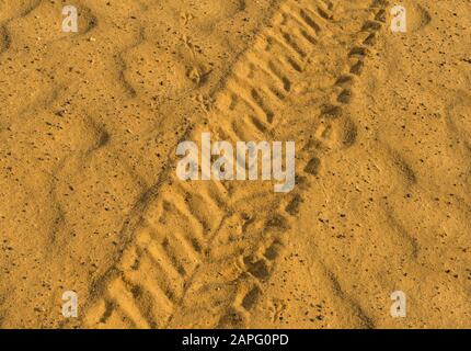 Trace de pneus sur la plage de sable Banque D'Images