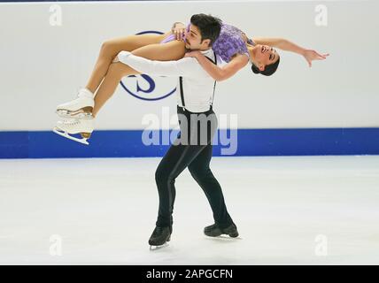 Steiermarkhalle, Graz, Autriche. 23 janvier 2020. Nicole Kelly et Berk Akalin de Turquie lors de la danse sur glace aux Championnats européens de patinage artistique de l'UIP à crédit : CSM/Alay Live News Banque D'Images