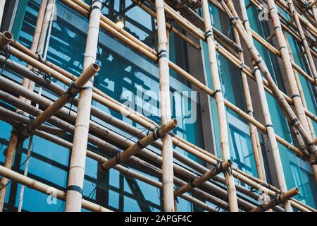 Échafaudage en bambou sur le chantier - Banque D'Images